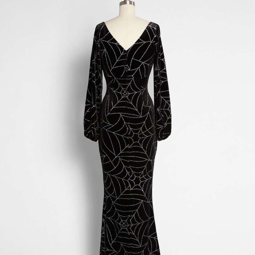ModCloth Collectif Peppa Glam Halloween Spiderweb Maxi Velvet Dress US 8 UK 12